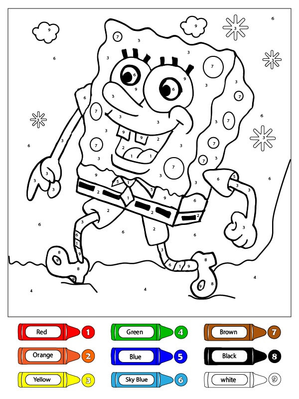 SpongeBob Hiking Color By Number coloring page