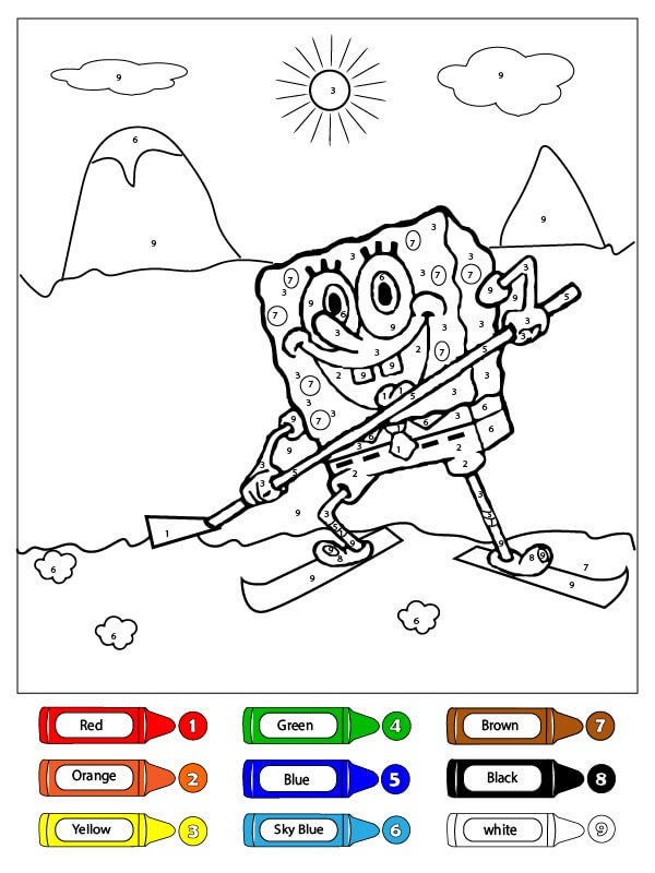 SpongeBob Skating Color by Number coloring page