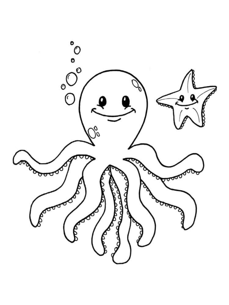 Sweet Octopus With Starfish coloring page