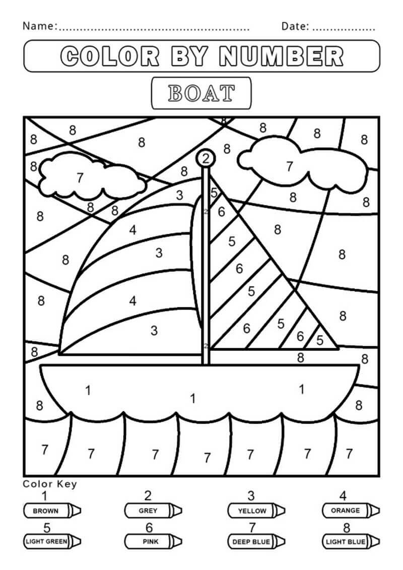 The Boat On The Sea Color By Number coloring page