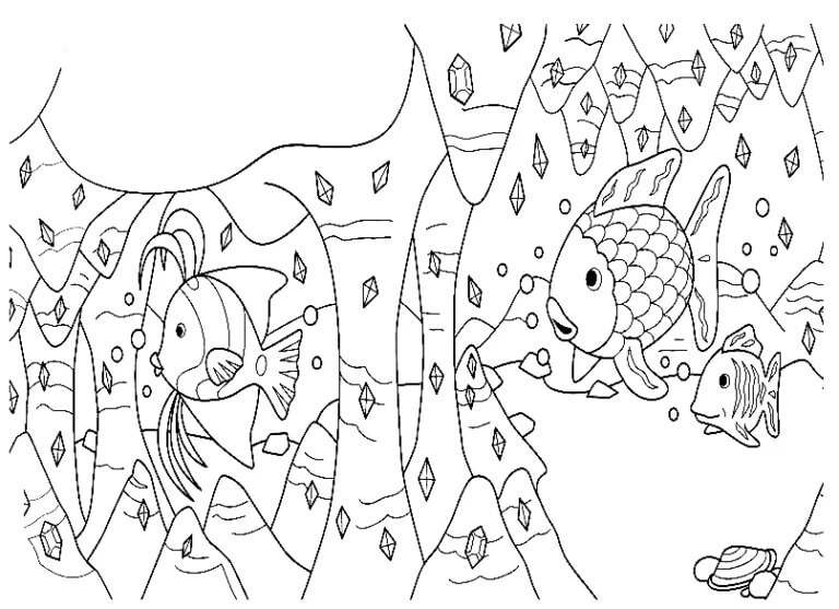 Three Rainbow Fishes coloring page