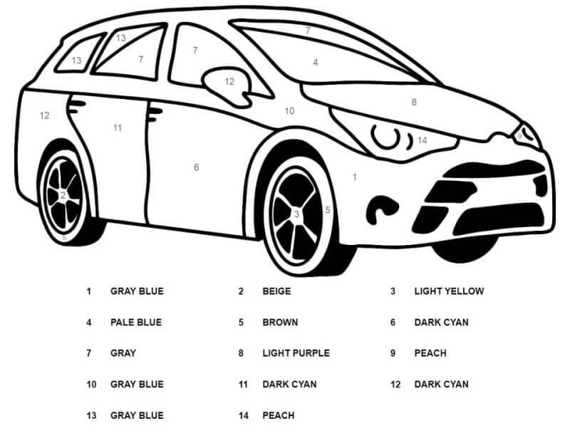 Toyota Car Color By Number coloring page