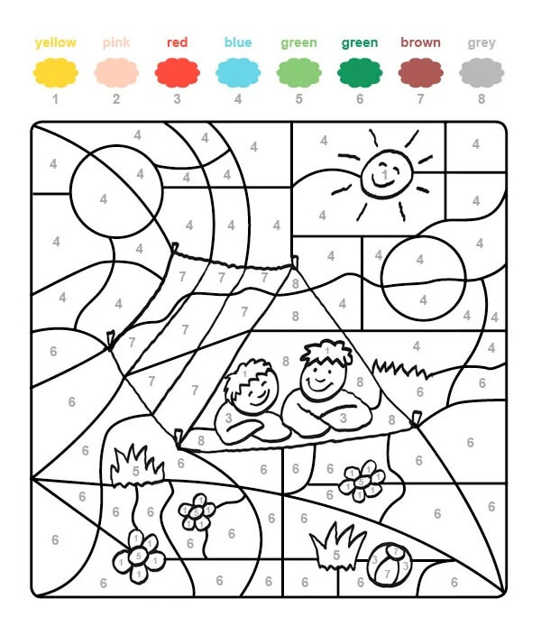 Two Boys Camping Color By Number coloring page