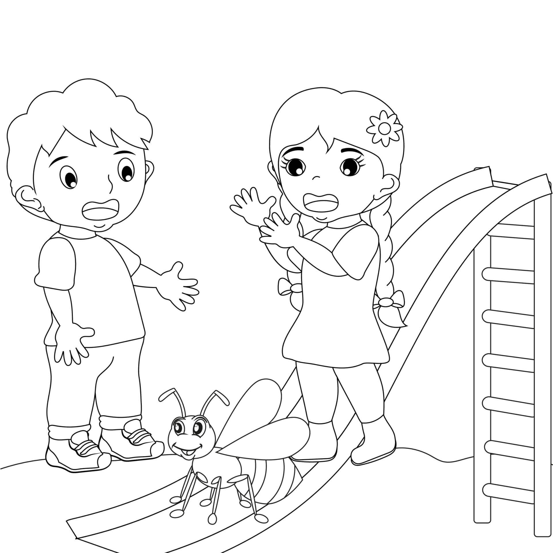 Two Childrens With Ant coloring page