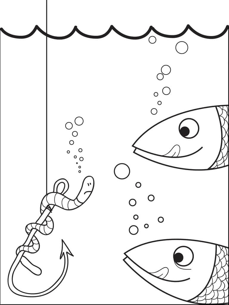 Two Fishes With Worm coloring page