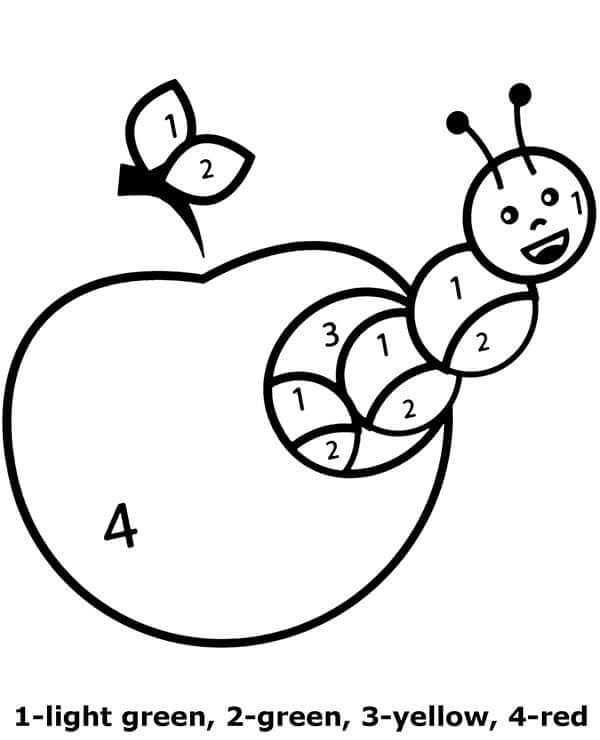 Worm In Apple Color By Number coloring page