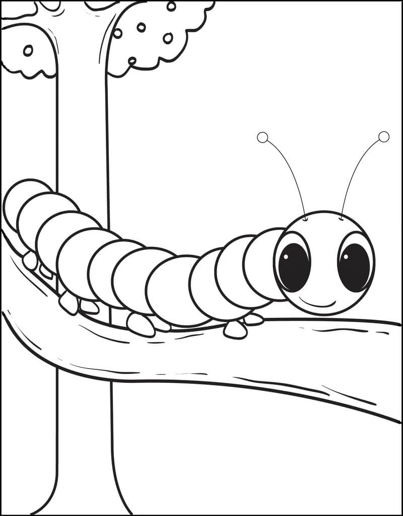 Worm On Branch Tree coloring page