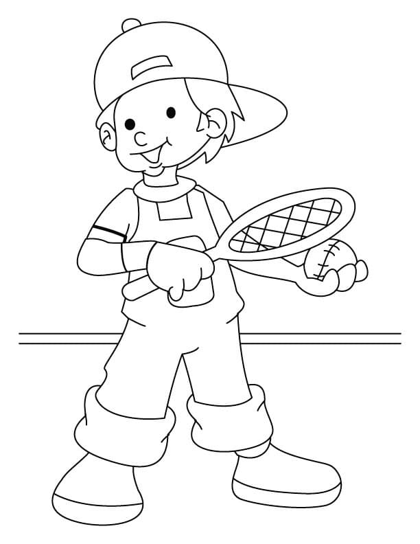 A Boy is Playing Tennis coloring page