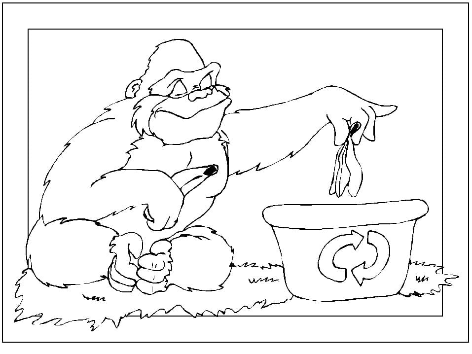 A Gorilla is Recycling coloring page