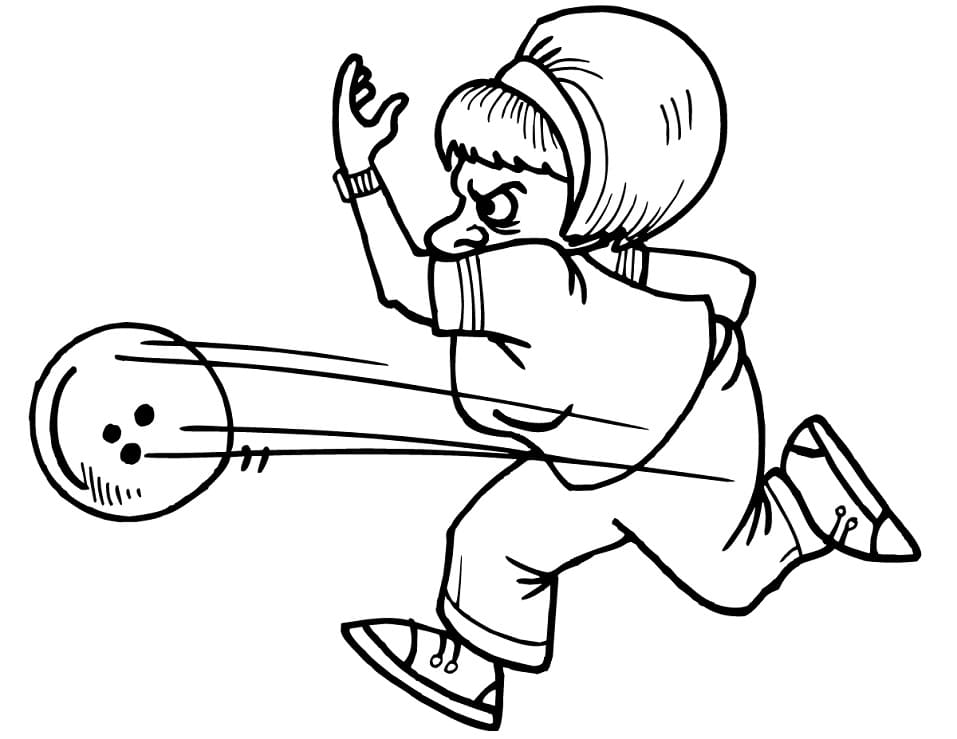 A Woman is Playing Bowling coloring page