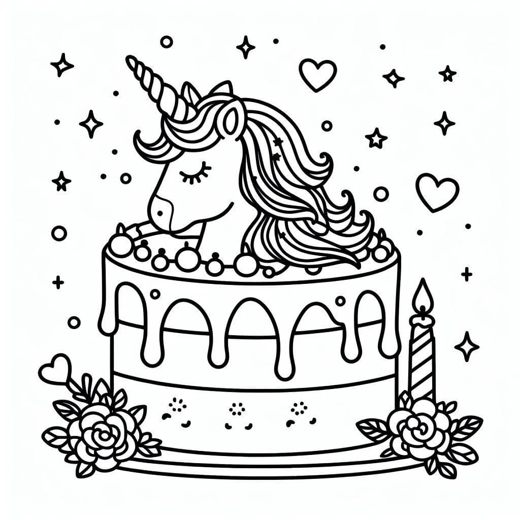 Amazing Unicorn Cake coloring page