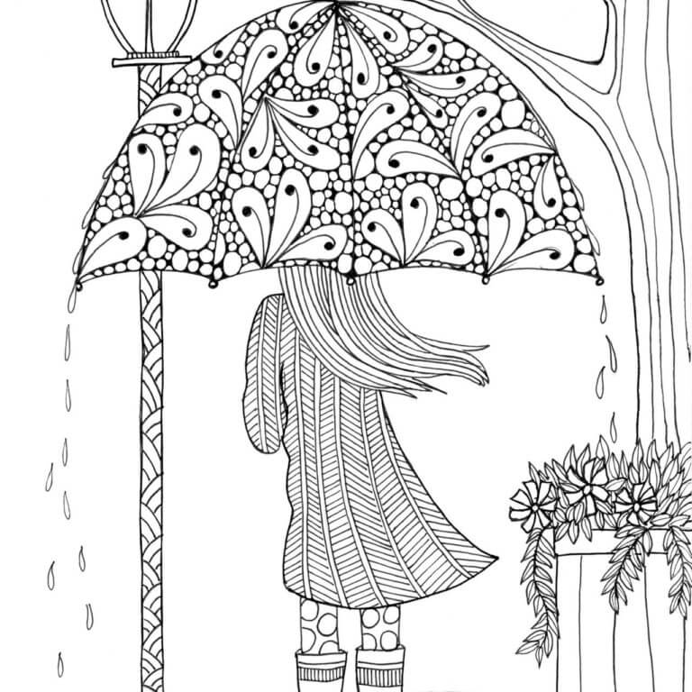 Autumn Rain Relaxing coloring page