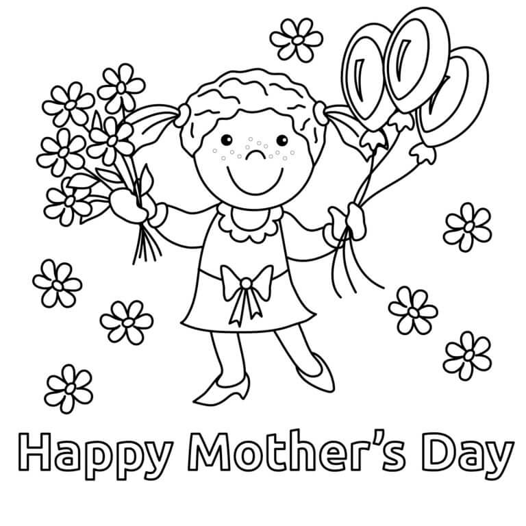 Balloons And Flowers For Mom coloring page