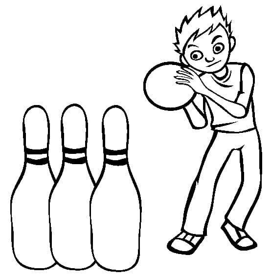 Boy Plays Bowling coloring page