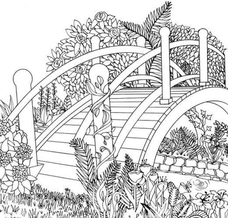 Bridge Over River Relaxing coloring page