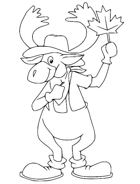 Cartoon Moose and Maple Leaf coloring page