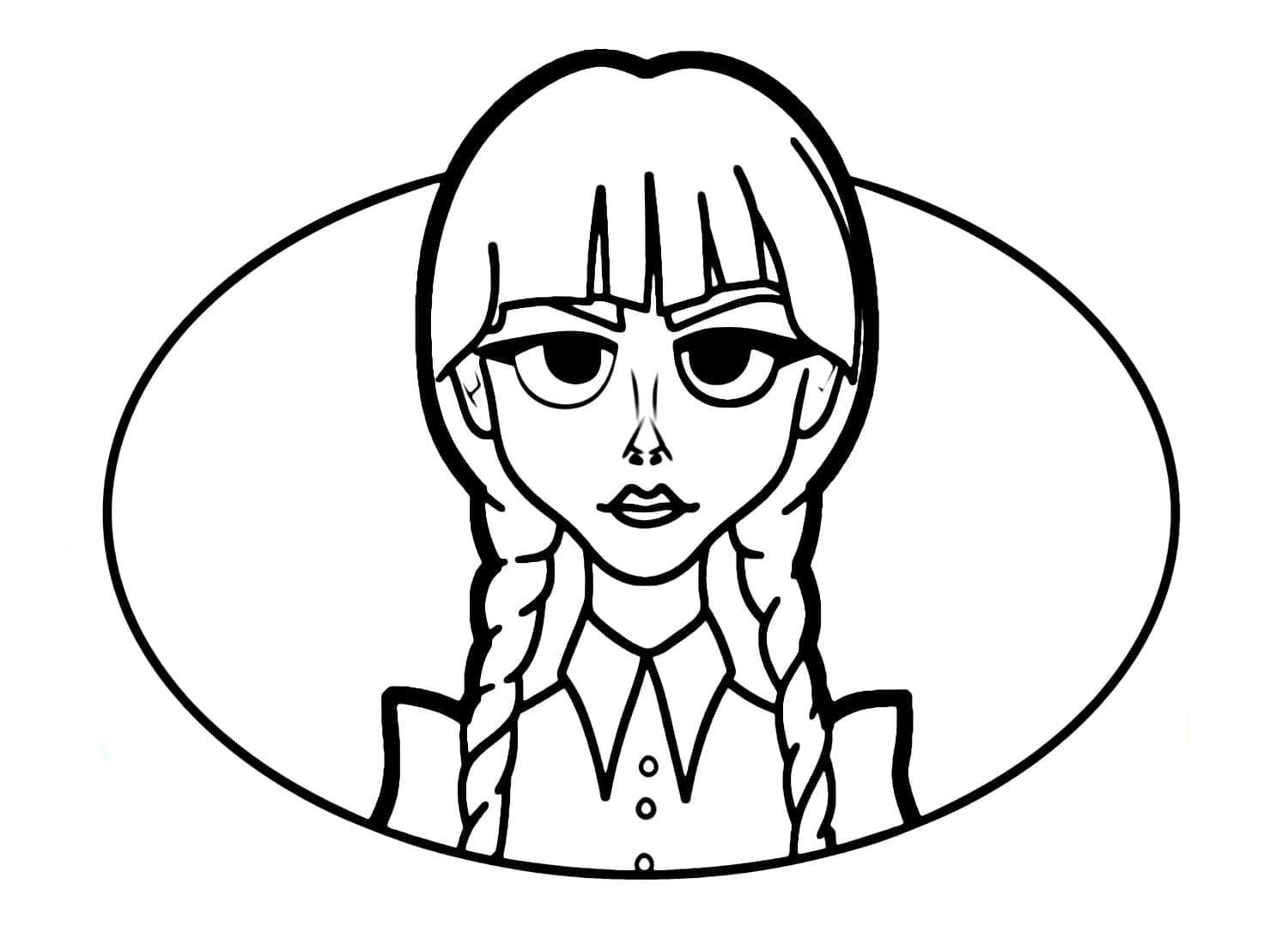 Cartoon Wednesday Addams coloring page