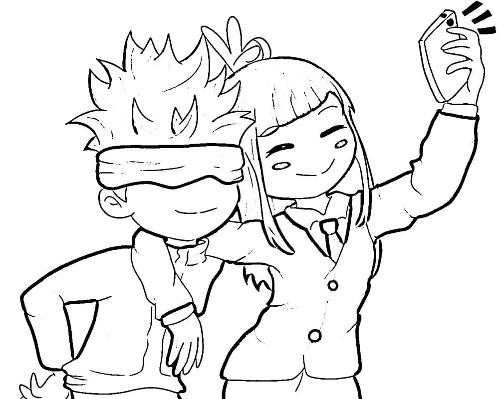 Chibi Gojo Satoru and Miwa Kasumi coloring page