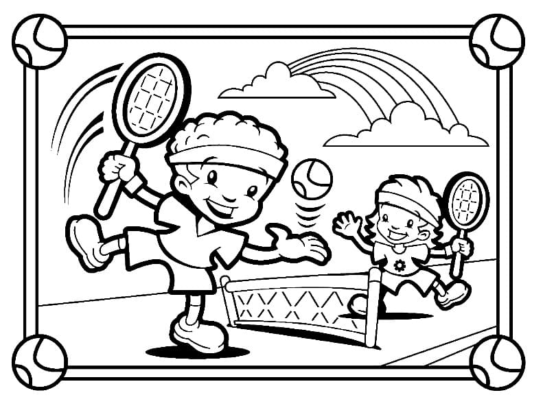 Children Play Tennis coloring page