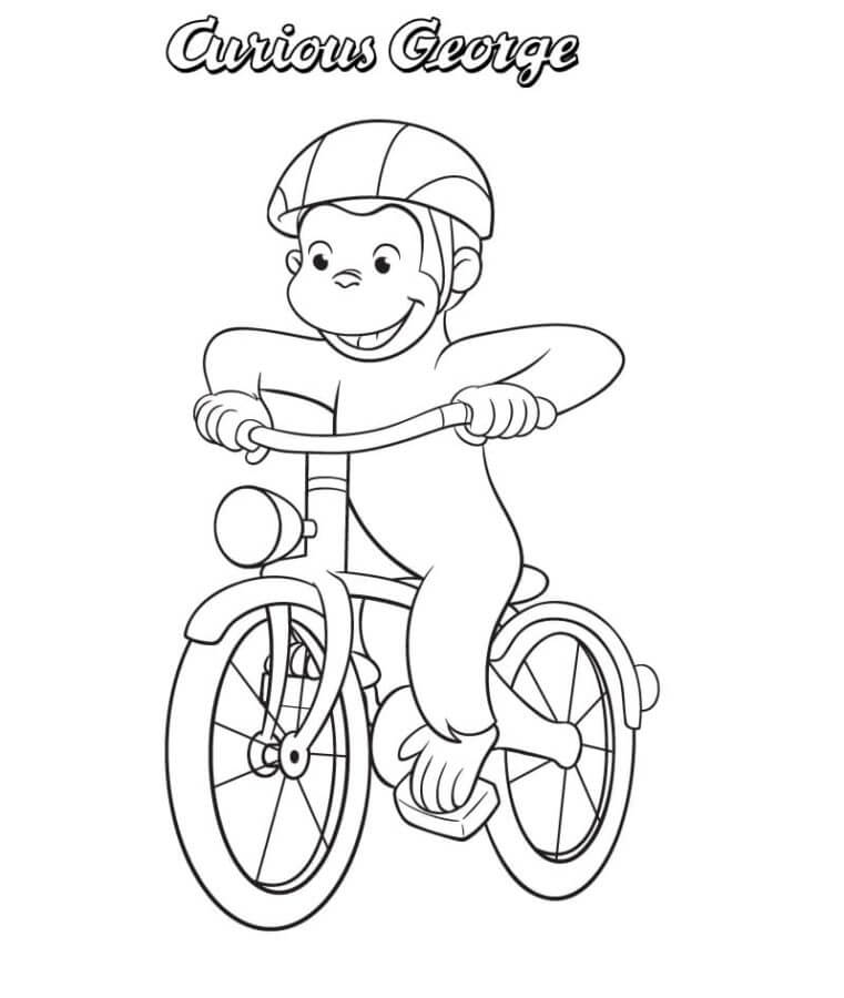 Clever George The Curious On A Bicycle coloring page