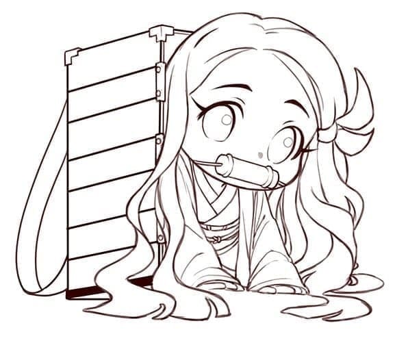 Cute Chibi Nezuko Kamado coloring page