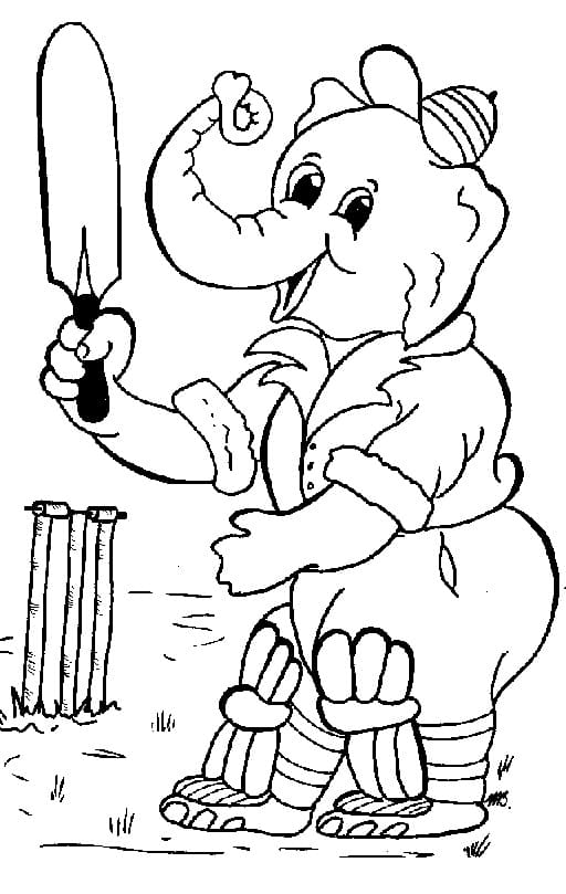 Cute Elephant Plays Cricket coloring page