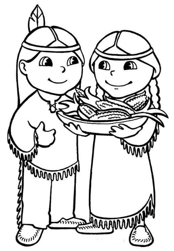 Cute Indians Are Harvesting coloring page