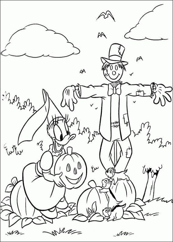 Daisy Duck and Pumpkin coloring page