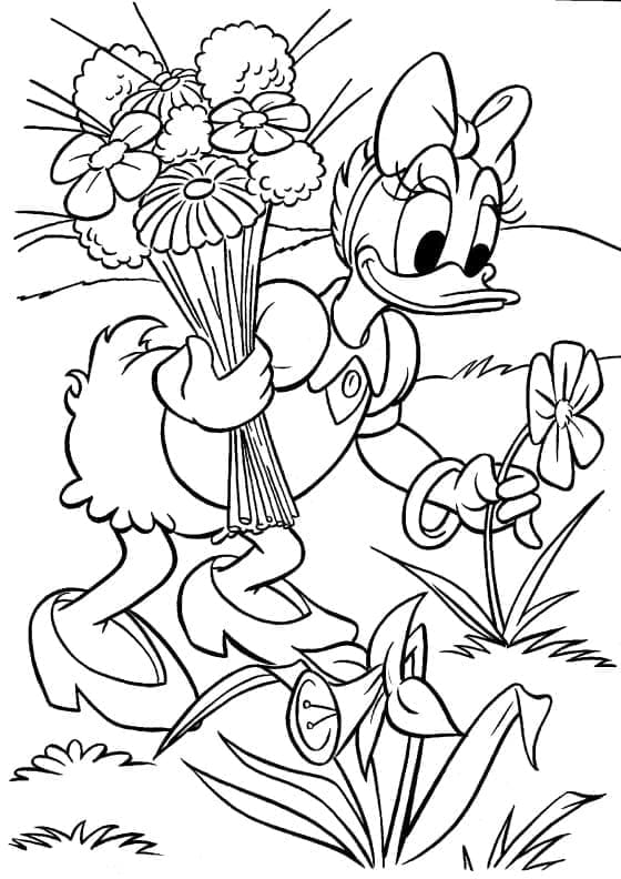 Daisy Duck with Flowers coloring page