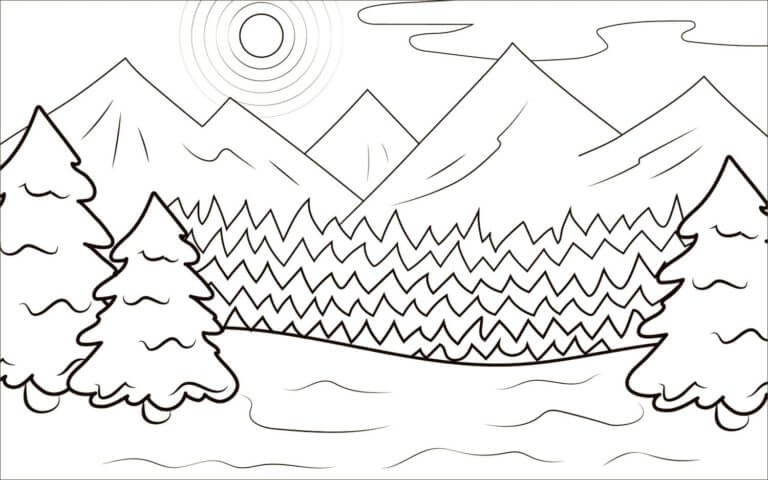 Dense Forest And Mountains coloring page