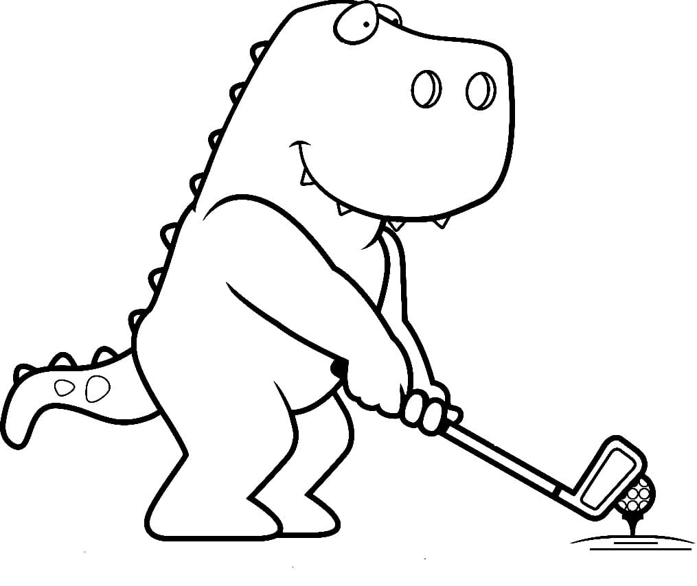 Dinosaur is Playing Golf coloring page