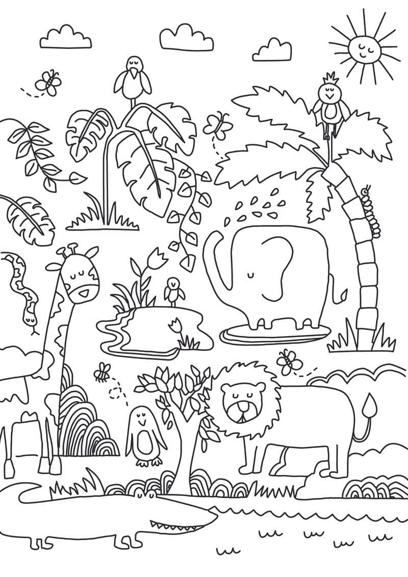 Easy Jungle Animals Coloring Page Download Print Or Color Online For 