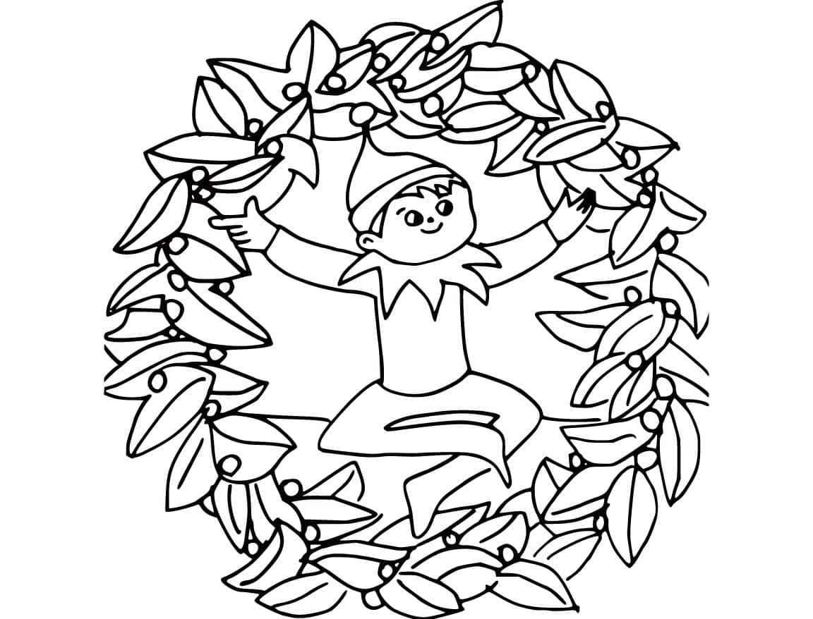 Elf on the Shelf and Wreath coloring page