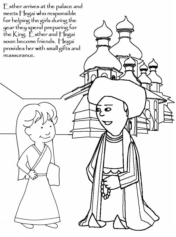 Esther and Hegai coloring page