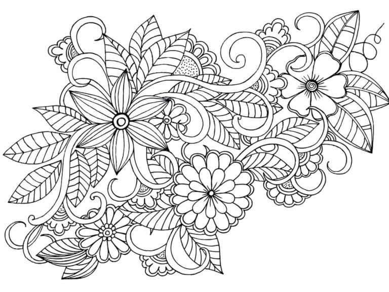 Flowers and Leaves Relaxing coloring page