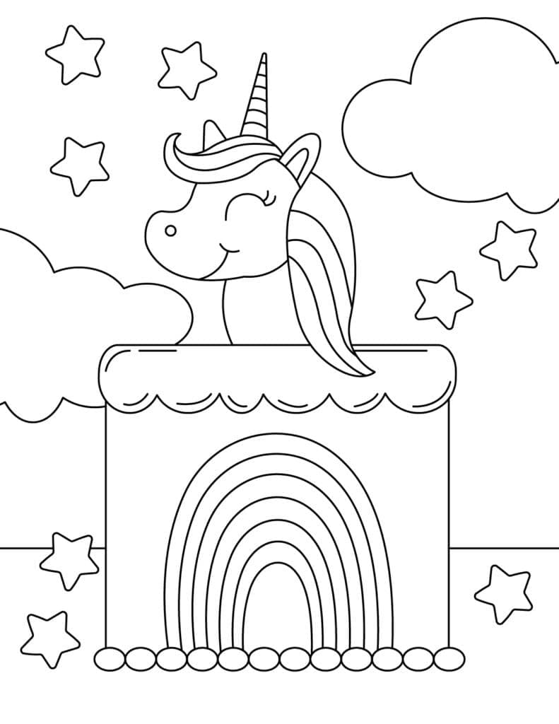 Free Printable Unicorn Cake coloring page