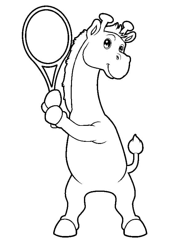 Giraffe Plays Tennis coloring page