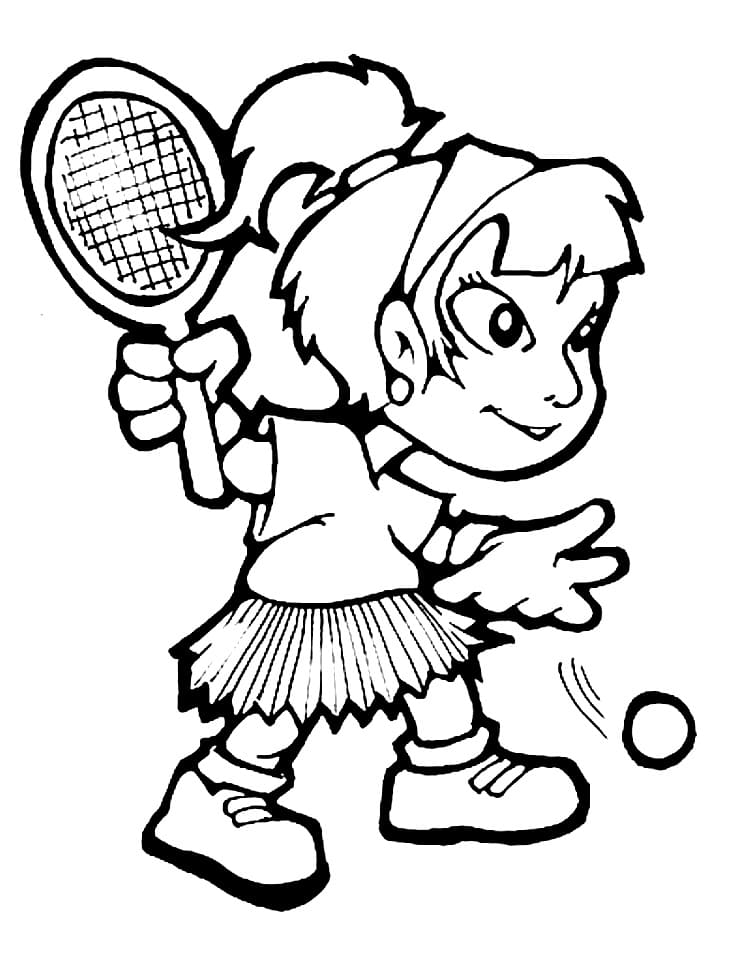 Girl Plays Tennis coloring page