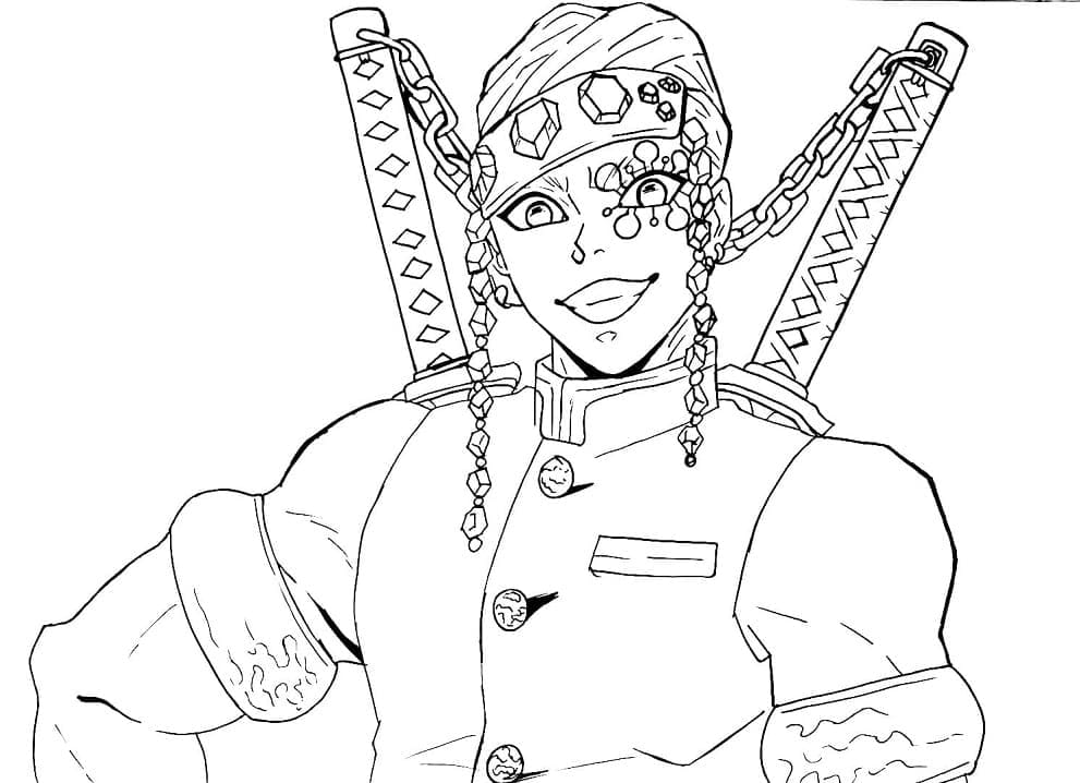 Happy Tengen Uzui coloring page