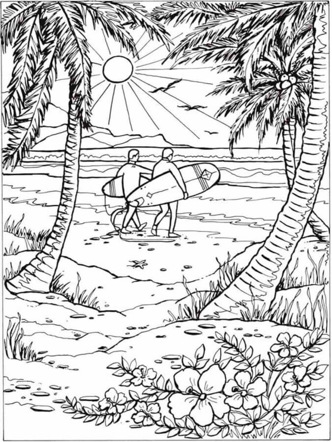 Hawaiian Beach Relaxing coloring page