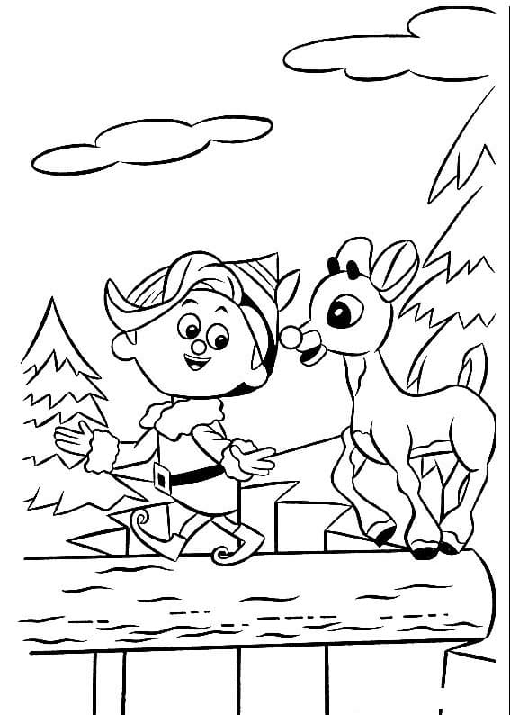 Hermey with Rudolph coloring page