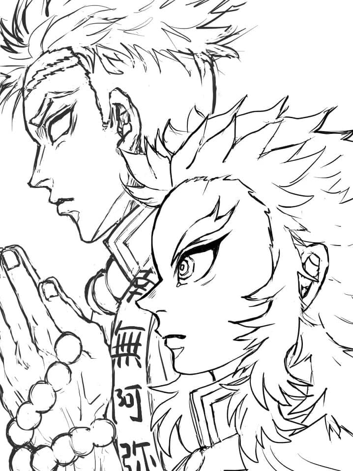 Himejima Gyoumei and Rengoku Kyojuro coloring page