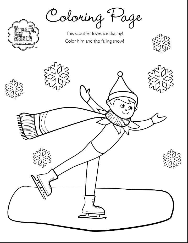 Ice Skating Elf on the Shelf coloring page