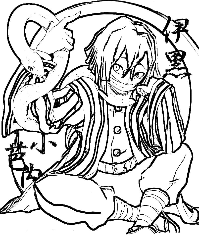 Iguro Obanai in Anime Demon Slayer coloring page