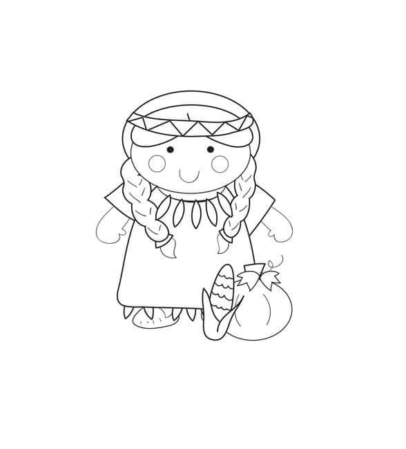 Indian Girl With Corn coloring page