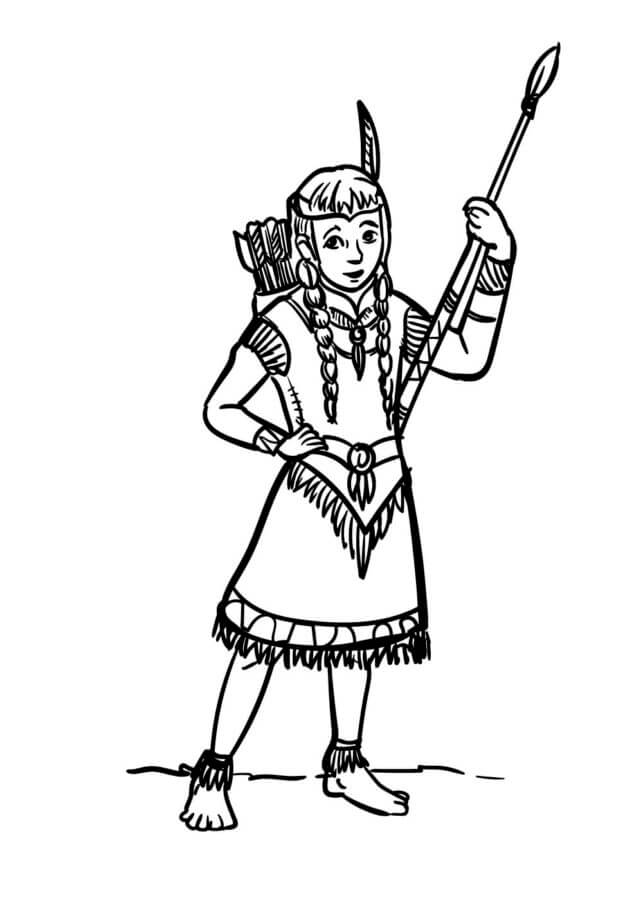 Indian Girl With Guns coloring page