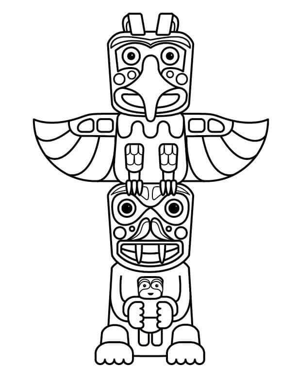 Indian Totem In The Form Of A Tiger And Bird coloring page