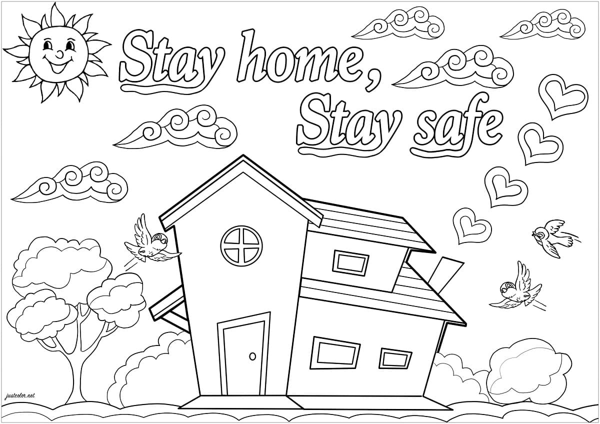 Inspirational – Stay Home Stay Safe coloring page