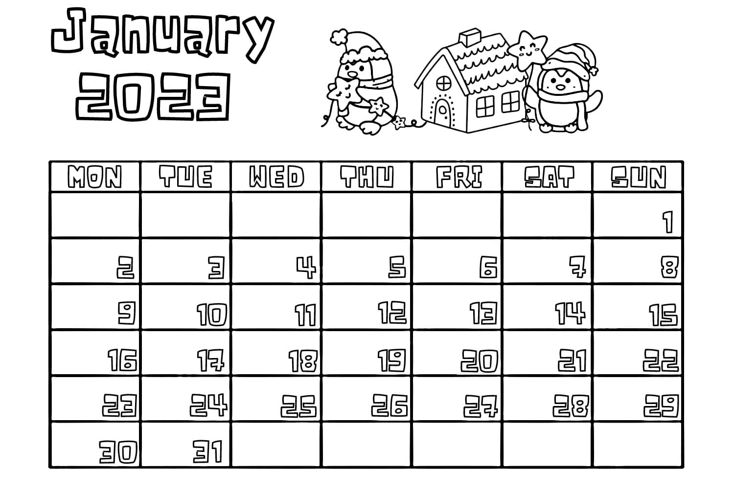 January 2023 Calendar coloring page