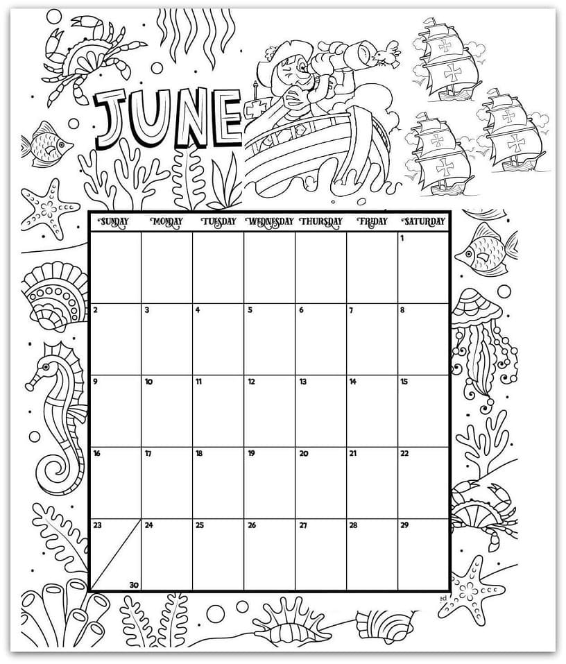 June Calendar Printable coloring page Download, Print or Color Online